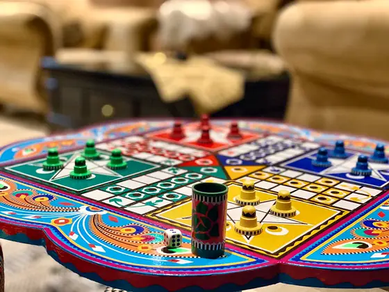 Truck-art Ludo. A hand-painted Pakistani truck-art Ludo board for family game nights.