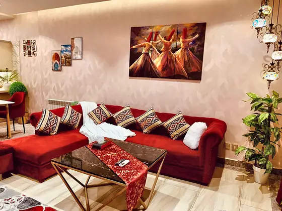 Ruby Suite: Crimson velvet, Turkish lanterns and a terrace swing