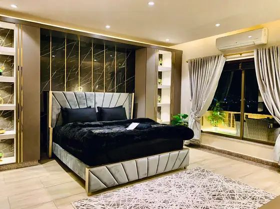 Photo 4 of Noir & Gold: Designer Furnished Apartment in Black Velvet and Marble